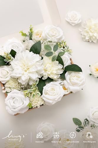 Ling's moment Artificial Wedding Flowers Combo, White & Sage, Grand - Image 6