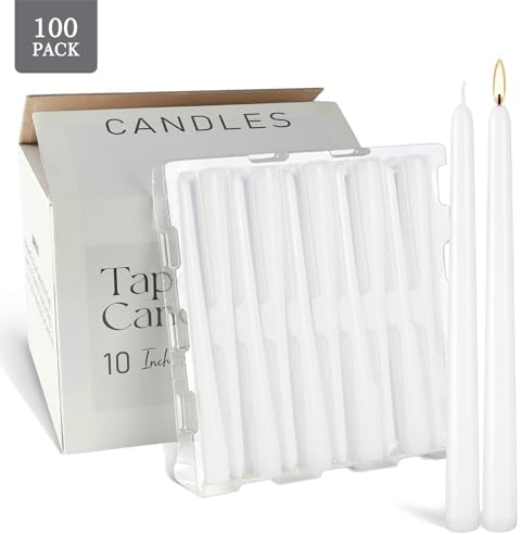 100-Pack White Taper Candles - 10 Inch 8-Hour Burn Time Dinner Candles, Smokeless Dripless Unscented for Wedding, Party, Home Decor | Bulk Household Candles for Candlesticks & Centerpieces - Image 3