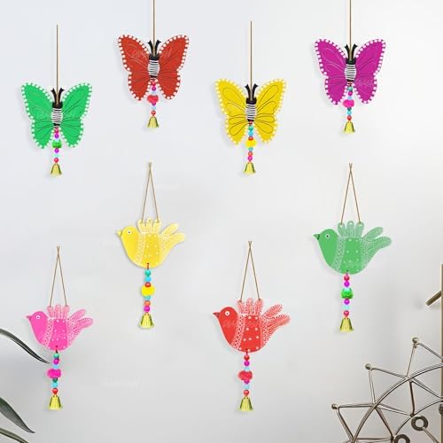 Divyakosh Wooden Birds with Butterfly Wall Hangings - Pack of 8, Multicolour (4 Pcs Bird + 4 Pcs Butterfly), Wall Hangings for Home Decoration, Birds and Butterflies Wall Hanging for Home Decoration - Image 3