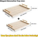 Modern Decorative Tray Set of 2 Ivory Shagreen Leather and Wood Serving Tray with Gold Polished Metal Handles for Ottoman, Coffee Table, Bathroom and More - Image 3