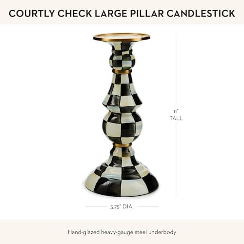 MACKENZIE-CHILDS Pillar Candlestick, Large, Black-and-White Courtly Check - Image 4