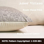 Amor Virisso Floral Throw Pillow Covers 18x18 Set of 2 Vintage Block Print Pillow Covers Decorative Pillow Covers Couch Pillows for Living Room Farmhouse Accent Sofa Pillows, Black/Sand - Image 2