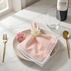 FINGERCRAFT Lace Cloth Napkins, Cotton Linen, 12 Pack, 20x20 Inch, Dusty Pink - Image 2