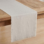 KINGSTONE 14 x 120 Inches Frayed Edge Table Runner, 270G Heavyweight Sand Washed Slub Texture Cotton Linen for Modern Farmhouse, Rustic Home Decorations Dining Room Wedding Boho Decor, Natural by KINGSTONE