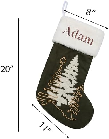 GEX Personalized Christmas Stockings 2 Pack Custom Name Embroidery Rope Stitch Suede Fluffy Cuff Xmas Stocking for Family with Names 20 Inch Boho Rustic for Fireplace Decoration (Set of 2) - Image 3