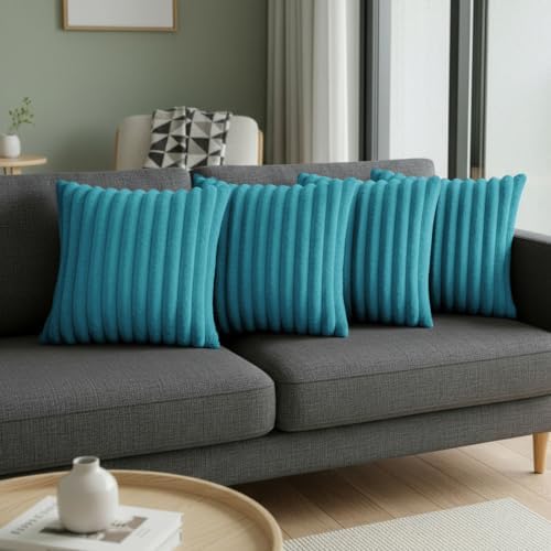 Blue Throw Pillow Covers 20 x 20 Set of 4, Cute Boho Throw Pillow Cover for Couch/Bed, Decorative Pillows Covers for Sofa/Bed, Accent Pillow Covers for Living Room, Rustic/Home/Room Decor - Image 4