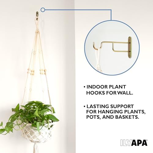 Ilyapa 3 Pack Metal Wall Plant Hangers - 7 Inch Plant Hanger for Indoor - Rustic Brass Finish Hooks for Hanging Plants, Baskets, and Macrame - Indoor Hangers for Plants, Lanterns or Wind Chimes - Image 5