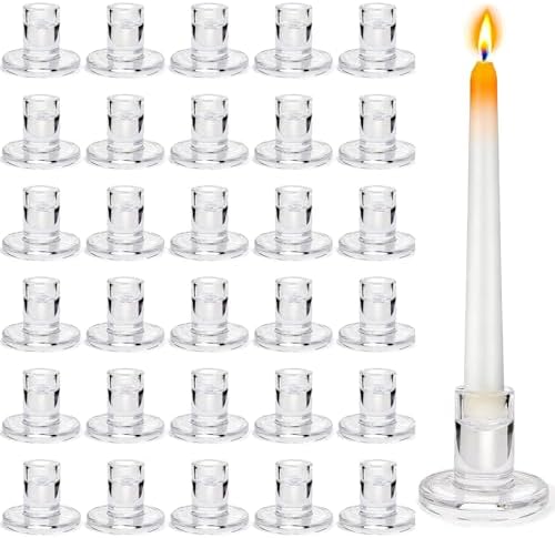 36 Pack Clear Glass Taper Candle Holders, 2.5 Inch Small Candlestick Stands for for Candle Sticks Christmas Party Living Room Dinner Advent Decoration (36) by CAYOREPO