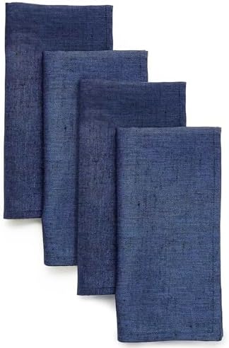 Solino Home 100% Pure Linen Napkins Navy Woven, Athena 20 x 20 in, Set of 4 by SolinoHome