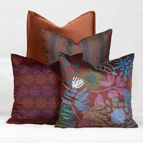 Floral Patterned Decorative Throw Pillow Covers, Set of 4, 18x18 Inch Modern Accent Pillow Covers 4 Pack by Unknown