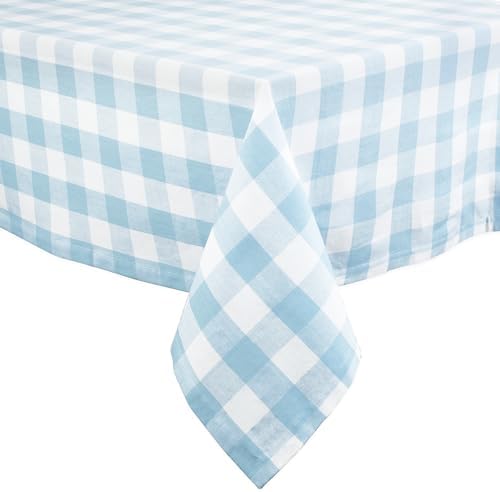 DII Buffalo Check Collection, Classic Farmhouse Tablecloth, 60 x 120, Light Blue & White - Image 2