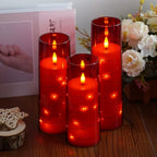 Flameless Candles,with Embedded Star String, Battery Operated Candles Flickering LED Pillar Candles with Remote Control and Timer, Home Decoration Add a Warm and Romantic Atmosphere，Set of 7 (Red) - Image 2