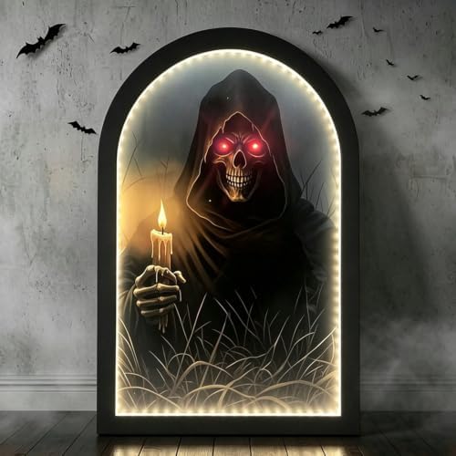 Light Up Ghost Mirror, Novelty Halloween Mirror with Ghost on the Swing, Spooky Light Up Mirrors Holiday Displays, Gothic Halloween Decorations Indoor for Wall Table Mantel Room Home Office Party (#2) by Unknown