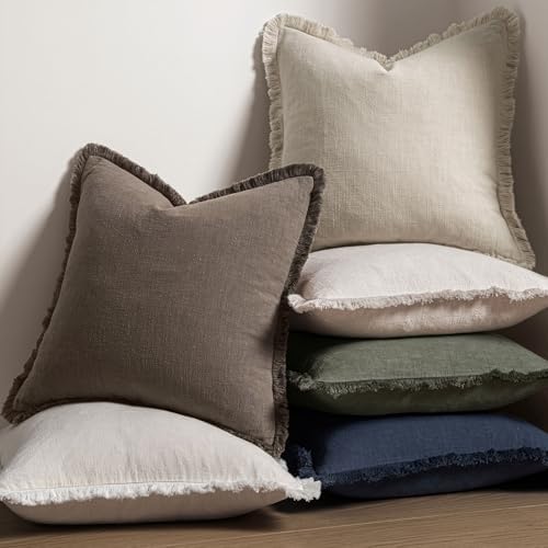 MIULEE Linen Fringe Decorative Fall Euro Throw Pillow Covers Coffee 26x26 - Image 5
