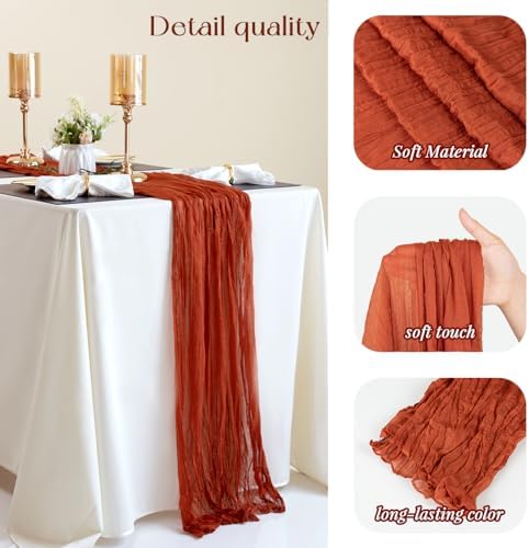 Sioloc Terracotta Table Cloth Cheesecloth Table Runner 10ft Rustic for Tea Wedding Party Baby Bridal Centerpiece Fall Decor for Home Halloween Thanksgiving - Image 2