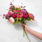 FiveSeasonStuff Mystic Blush Silk Peony & Hydrangea Bouquet with 2 Gold Taper Candle Holders; Vintage-Inspired Artificial Flowers for Weddings & Home Decor - Image 5