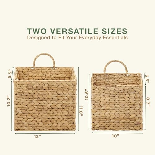 Set of 2 Wicker Hanging Basket for Organizing, Front Door, Mail, Flowers - Woven Wall Baskets for Storage - Image 7
