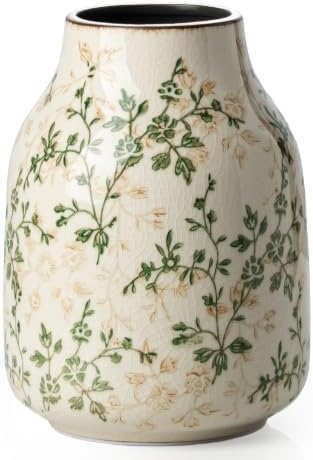 Ceramic Flower Vase for Home Decor, Vintage Green Decorative Vase 7.8 Inch - Image 7