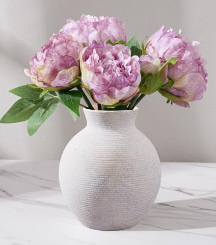Ceramic Flower Vase Home Decor, 6 in Farmhouse Table White Vases Rustic Vintage Living Room Kitchen Bedroom Decorations Pottery Decorative Vases for House Shelf Office Coffee Desk Dining Fireplace by FancyPlus