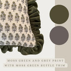 Palm & Loom 100% Cotton Linen Cushion Cover - Aira Decorative Throw Pillow Case with Moss Green & Grey with Ruffle - Modern Traditional Living Room, Bedroom Pillow Cover (Dara, 20" x 20" (Pack of 1)) - Image 2