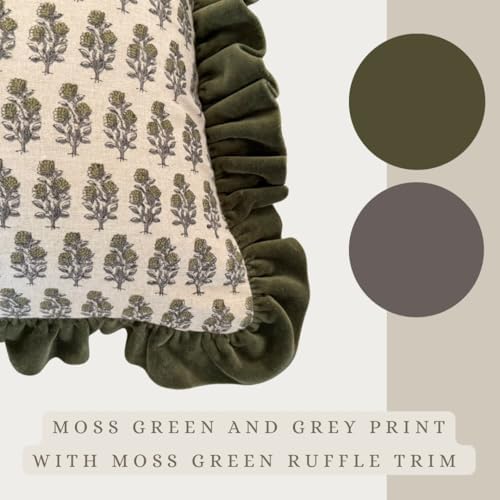 Palm & Loom 100% Cotton Linen Cushion Cover - Aira Decorative Throw Pillow Case with Moss Green & Grey with Ruffle - Modern Traditional Living Room, Bedroom Pillow Cover (Dara, 20" x 20" (Pack of 1)) - Image 2