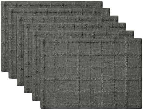 ZeeMart Linen Checked Farmhouse Placemats Set of 6, Charcoal 13x19in - Image 7