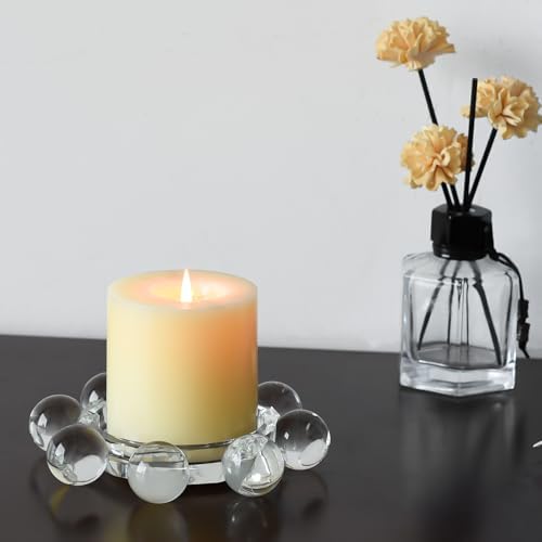 Candle Holder, Crystal Bubble Round Pillar Candlestick Plate Stand for Table Centerpieces, Candle Dish for Home Decor, Modern Decorative, Party, Wedding (Clear) - Image 6