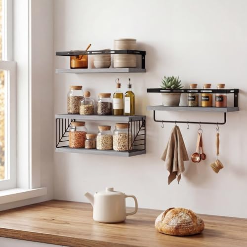 Fixwal Wall Mounted Bathroom Shelves Over Toilet (3+1 Gray) - Image 7