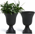 Worth Garden 2-Pack Plastic Urn Planters for Outdoor Plants, 22'' Black Tall Round Classic Resin Traditional Flower Pots - 15 in. Dia Large Imitation Stone Decorative Pot Patio Deck Front Porch by WORTH