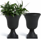 Worth Garden 2-Pack Plastic Urn Planters for Outdoor Plants, 22'' Black Tall Round Classic Resin Traditional Flower Pots - 15 in. Dia Large Imitation Stone Decorative Pot Patio Deck Front Porch by WORTH