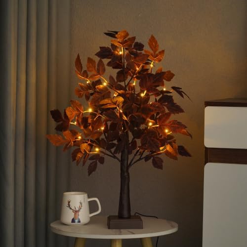 2FT Lighted Birch Tree with Green Leaves, LED Tabletop Christmas Tree, USB/Battery Powered Light Up Tree with Auto Timer for Indoor Holiday Desk Home Decor - Image 3