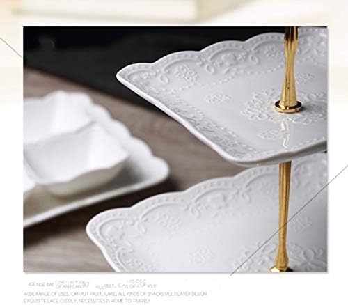 Sumerflos 3 Tier Porcelain Cupcake Stand, Tiered Serving Cake Stand, Square White Embossed Dessert Stand, Weddings Parties Pastry Serving Tray - Image 5