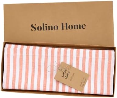 Solino Home 100% Linen Table Runner, 14 x 132 in, Orange and White Striped - Image 5