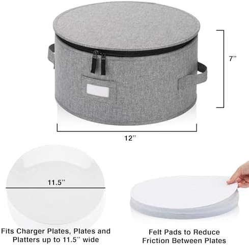 Stack Store Plus More China Storage Container for Dinner Plate - Fit plates up to 11.5" W - Includes 12 Thick Felt Dividers. Hard Shell and Stackable with Padded Interior - Image 2
