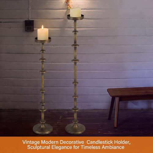 Maxdot Bronze Metal Pillar Candle Holder 36" 29" Tall Decorative Taper Candle Stand Set of 2 Vintage Floor Candlestick Holde for Housewarming Wedding Christmas Halloween Living Room - Image 7