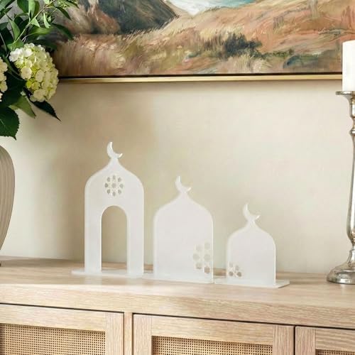 iwa concept Premium 3-Piece Mosque Silhouette Table Decor - Set of 3 Assorted Sizes - Modern Islamic Acrylic Tabletop Ornament for Ramadan & Eid - Elegant Masjid Shelf Decor for Home & Office Praying - Image 2