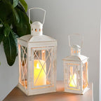 TRIROCKS Set of 2 Decorative Candle Lantern 12'' & 8'' High Metal Candle Holder Hanging Lantern Perfect for Home Decor Patio Living Room Parties Events Tabletop Indoors Outdoors (White) by TRIROCKS