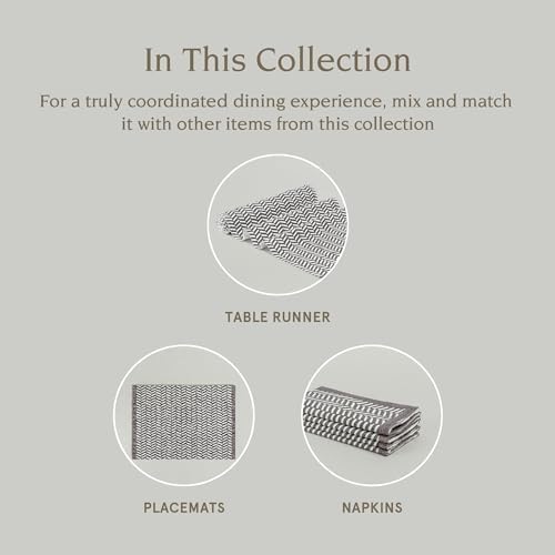 over&back 18x108 Hand-Blocked Printed Cotton Table Runner - Washable Table Runners for a Custom Home Decor Tablescape - Perfect for Coffee Table, Dinner Table, Living Room, and More - Grey Herringbone - Image 4