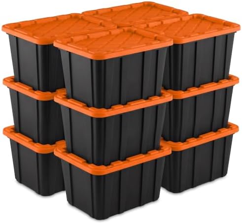 Sterilite 12 Pack 27 Gal Industrial Storage Tote with Snap Fit Lids, Orange by Sterilite