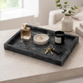Natural Marble Decorative Tray, 11.8"x7.87" Solid Stone Serving Tray with Raised Border, Versatile Rectangle Organizer for Entryway Key, Coffee Table, Nightstand, Jewelry & Home Accent (Black) by Unknown
