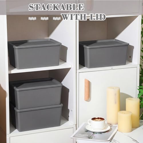 Menkxi 4 Pcs Storage Bins with Lids, Gray, Small - Image 3