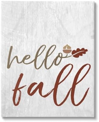 The Stupell Home Decor Collection Hello Fall Oak Leaves and Acorn Oversized Stretched Canvas Wall Art, Proudly Made in USA by StupellIndustries