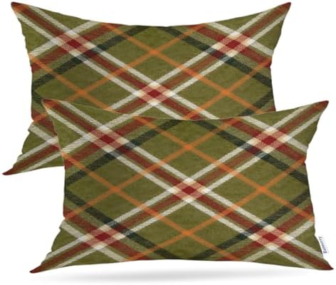 Batmerry Plaid Pillow Covers 12x20 Inch Set of 2, Tartan Wool Tartan Fabric Plaid Britain Clothing Material Scotland Double Sided Decorative Pillows Cases Throw Pillows Covers by Batmerry