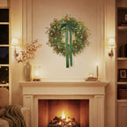 24 Inch Pre-Lit Boxwood Fall Winter Wreath for Front Door & Porch - Image 6