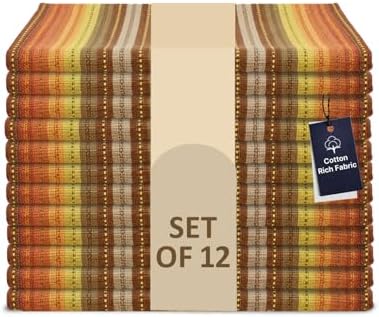 LFH Home Cotton Rich Cloth Salsa Napkin Set of 12 Washable Soft Durable Striped Table Napkins for Dining Wedding Daily Use Reusable Eco-Friendly Fabric Napkins (18x18)-Orange Multi Thanks Giving by LFHHomePrivateLimited