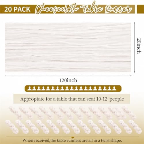 20 Pack Cream White Table Runner 10Ft Cheesecloth Table Runner Boho Gauze Cheese Cloth Table Runners Romantic Long Sheer Fabric Table Runners for Wedding Party - Image 2
