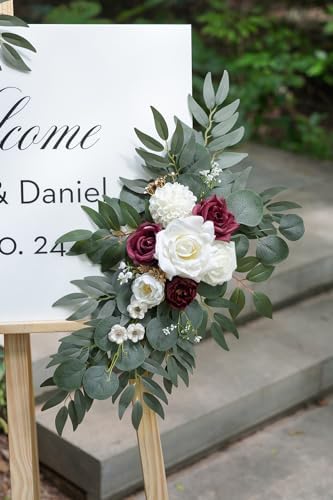 Olalaka Artificial Burgundy Flower Swag Set of 2 for Wedding Welcome Signs Floral Decorations, Wedding Arch Flowers for Wedding Ceremony, Ivory Wedding Flower - Image 5
