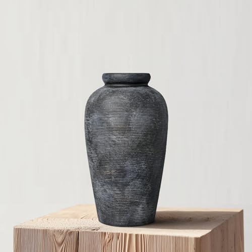Rustic Vase, 11 inch Large Terracotta Flower Vase, Farmhouse Ceramic Pottery, Distressed Farmhouse Decor for Living Room, Shelf, Entryway, Room Decor, Black Bronze - Image 4