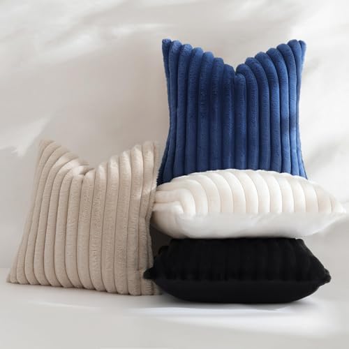 decorUhome Fall Faux Fur Throw Pillow Covers 20x20 Set of 2 Navy Blue - Image 5