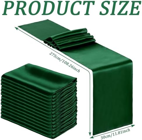 Bencailor 24 Pcs Dark Green Satin Table Runners Bulk, 12 x 108 Inch - Image 3